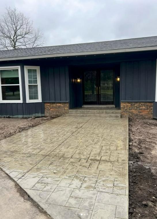 Stamped porch and front walkway — concrete work by Loaded Construction in metro Detroit